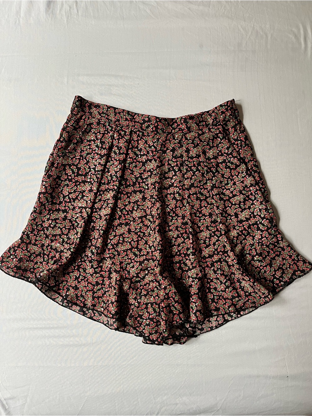 Sabina Musayev Black Shorts with Red & Shimmery Floral Print